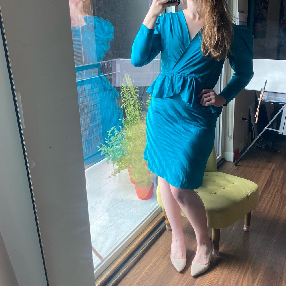 Joni Blair size 5 deep teal long sleeve business dress with shoulder pads